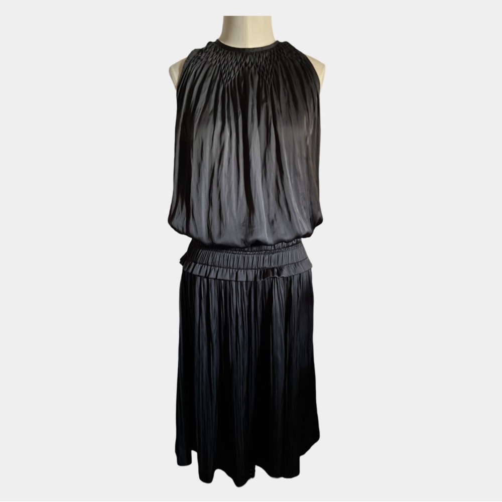 Ramy Brook S dress black knee length draped elastic waist sleeveless